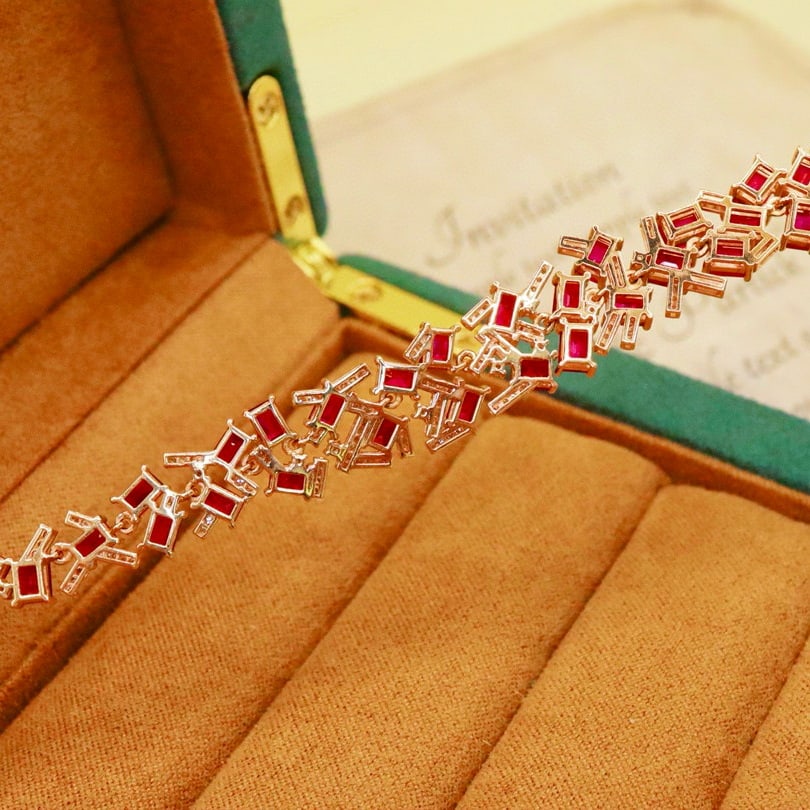 14k Gold 12.47 Ctw Natural Ruby & Diamond Bracelet - 4