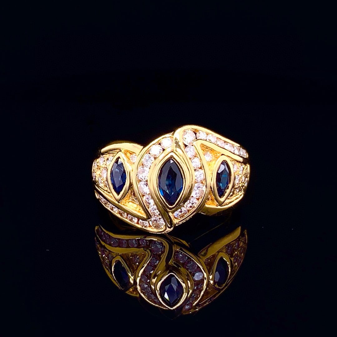 14k Gold 1.48 Ctw Natural Sapphire & Diamond Ring: Ref:230990079 // gold content:14k gold // ring size:7. 25us // // main gemstone:sapphire // shape:marquise // carat weight:0. 71ct // color:blue // treatment:natural // // adjacent gemstone 2 : diamon