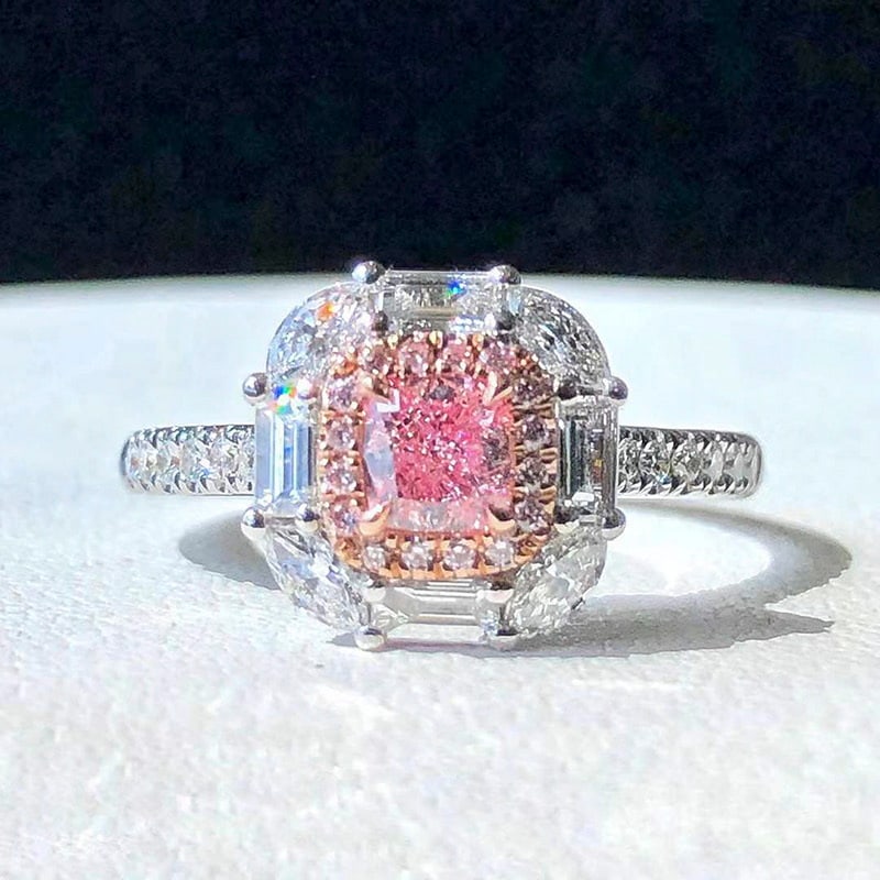 14k Gold 1.10 Ctw Natural Pink Diamond & Diamond Ring/pendant( Without Chain ): Ref:230990089 // gold content:14k gold // ring size:7. 25us // // main gemstone:pink diamond // shape:cushion // carat weight:0. 45ct // color:pink // treatment:natural // // adjacent gemstone 2 :