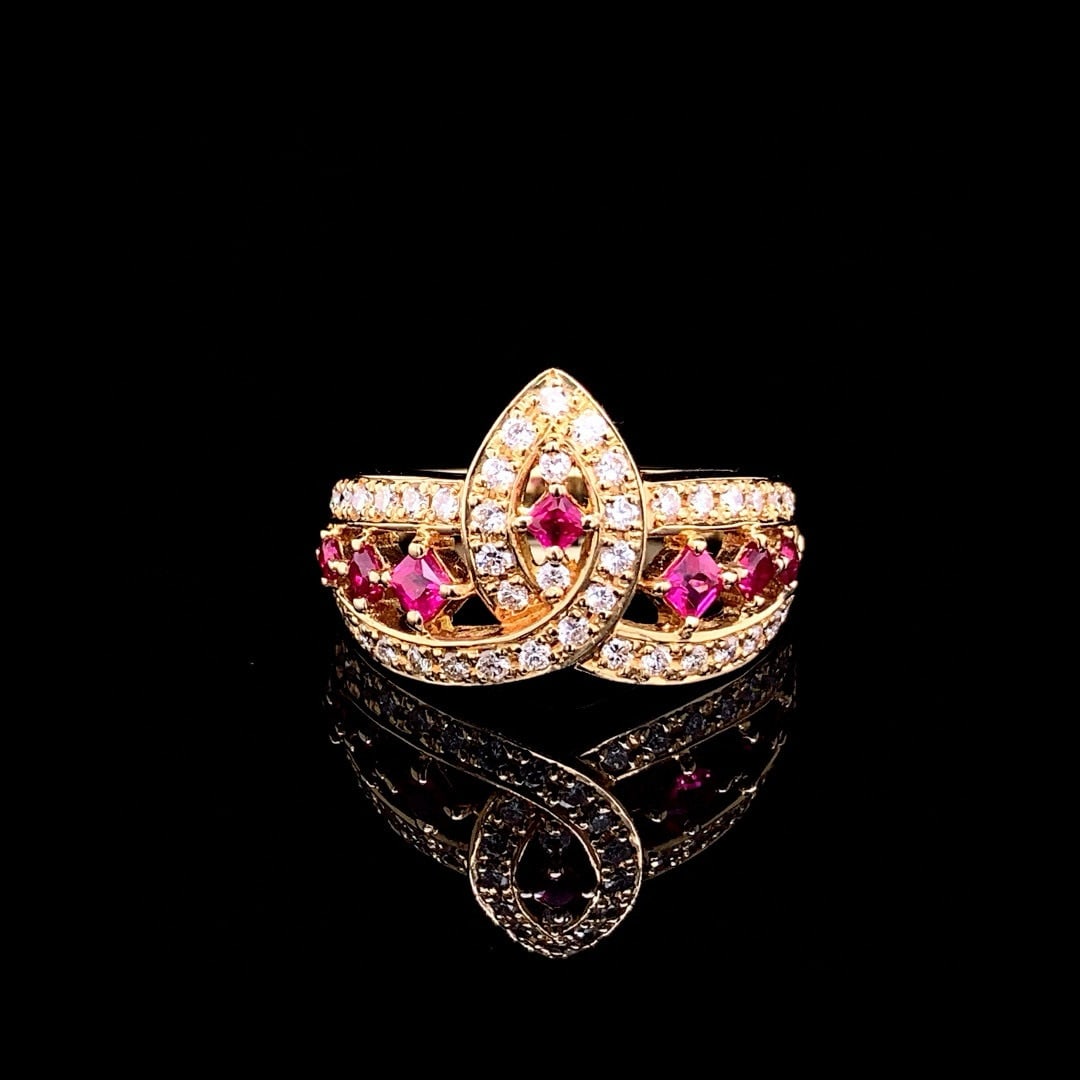14k Gold 0.94 Ctw Natural Ruby & Diamond Ring: Ref:230990092 // gold content:14k gold // ring size:7. 25us // // main gemstone:ruby // shape:square // carat weight:0. 47ct // color:red // treatment:natural // // adjacent gemstone 2 : diamond // sh