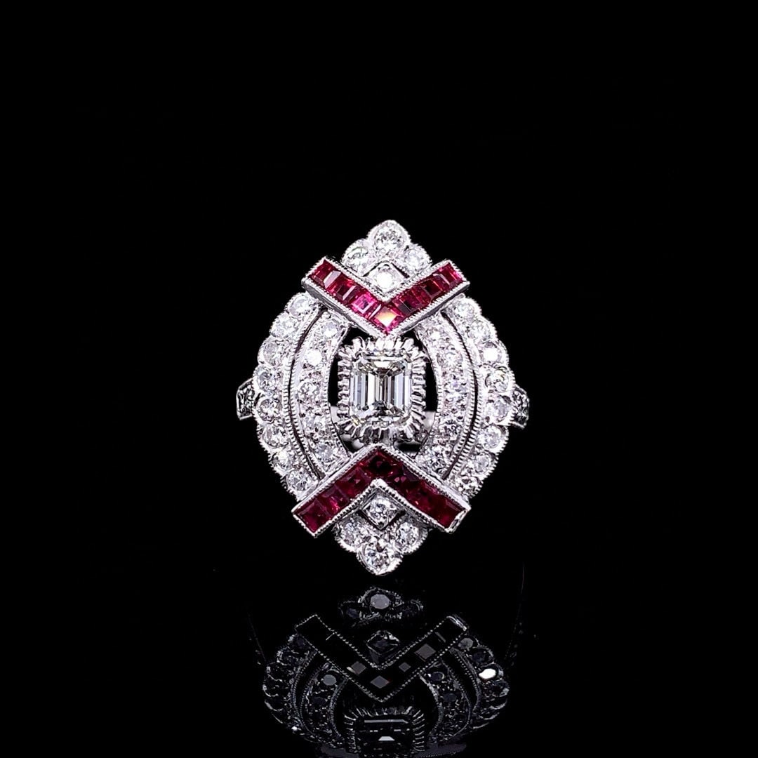 14k Gold 1.80 Ctw Natural Ruby & Diamond Ring: Ref:230990093 // gold content:14k gold // ring size:7. 25us // // main gemstone:ruby // shape:square // carat weight:0. 69ct // color:red // treatment:natural // // adjacent gemstone 2 : diamond //