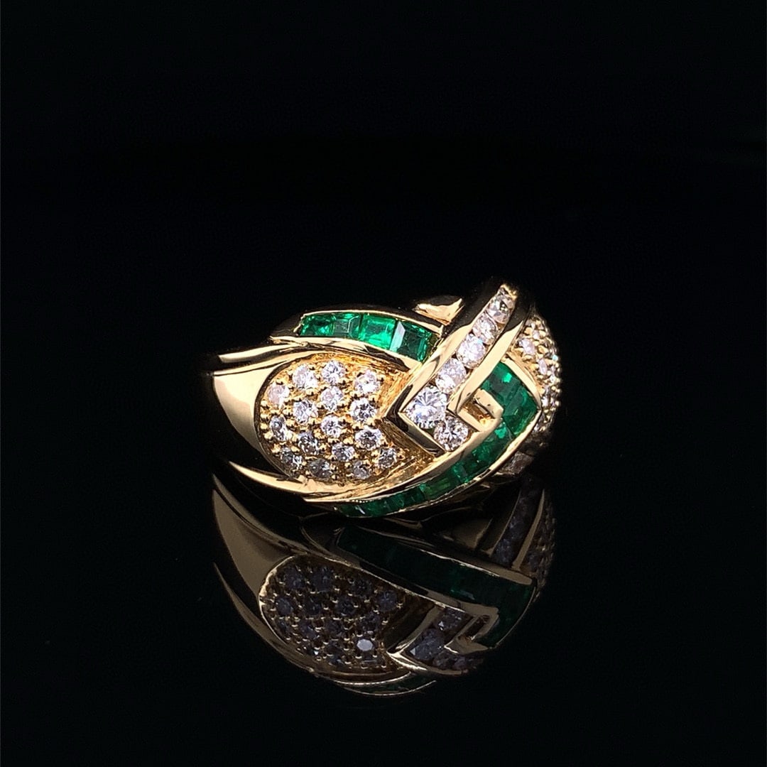 14k Gold 1.40 Ctw Vivid Green Natural Emerald & Diamond Ring - 3