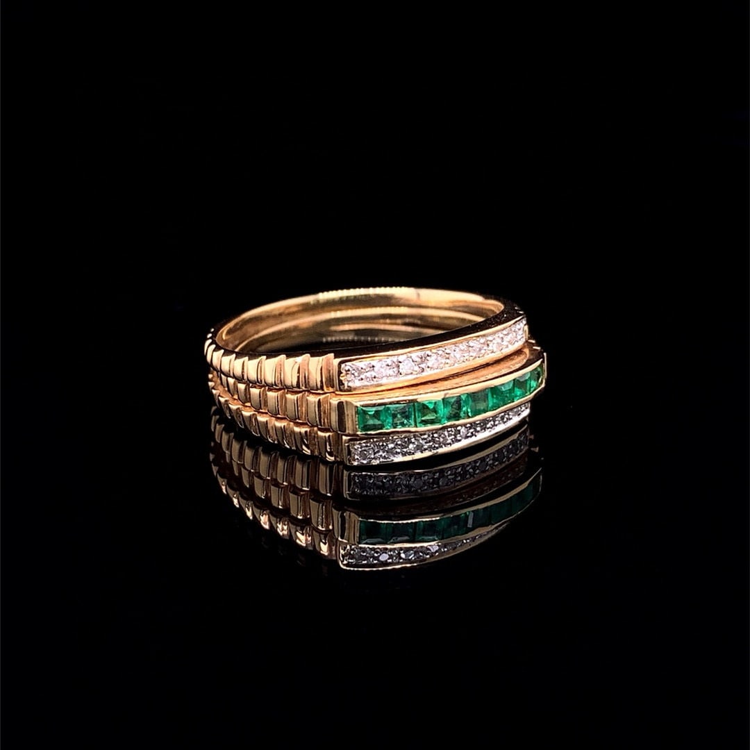 14k Gold 0.50 Ctw Vivid Green Natural Emerald & Diamond Ring - 2