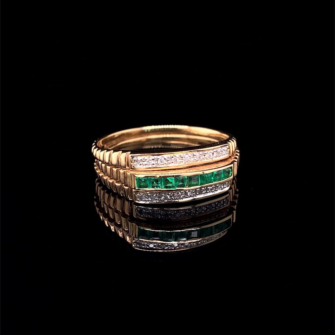 14k Gold 0.50 Ctw Vivid Green Natural Emerald & Diamond Ring - 4