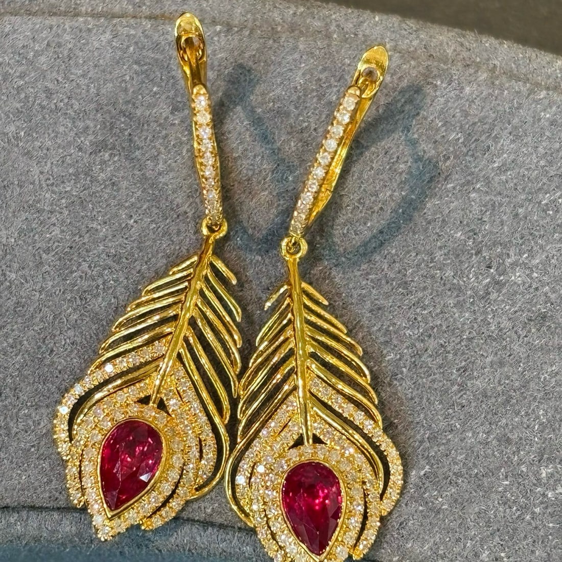 14k Gold 0.88 Ct Natural Ruby & Diamond Earrings - 3