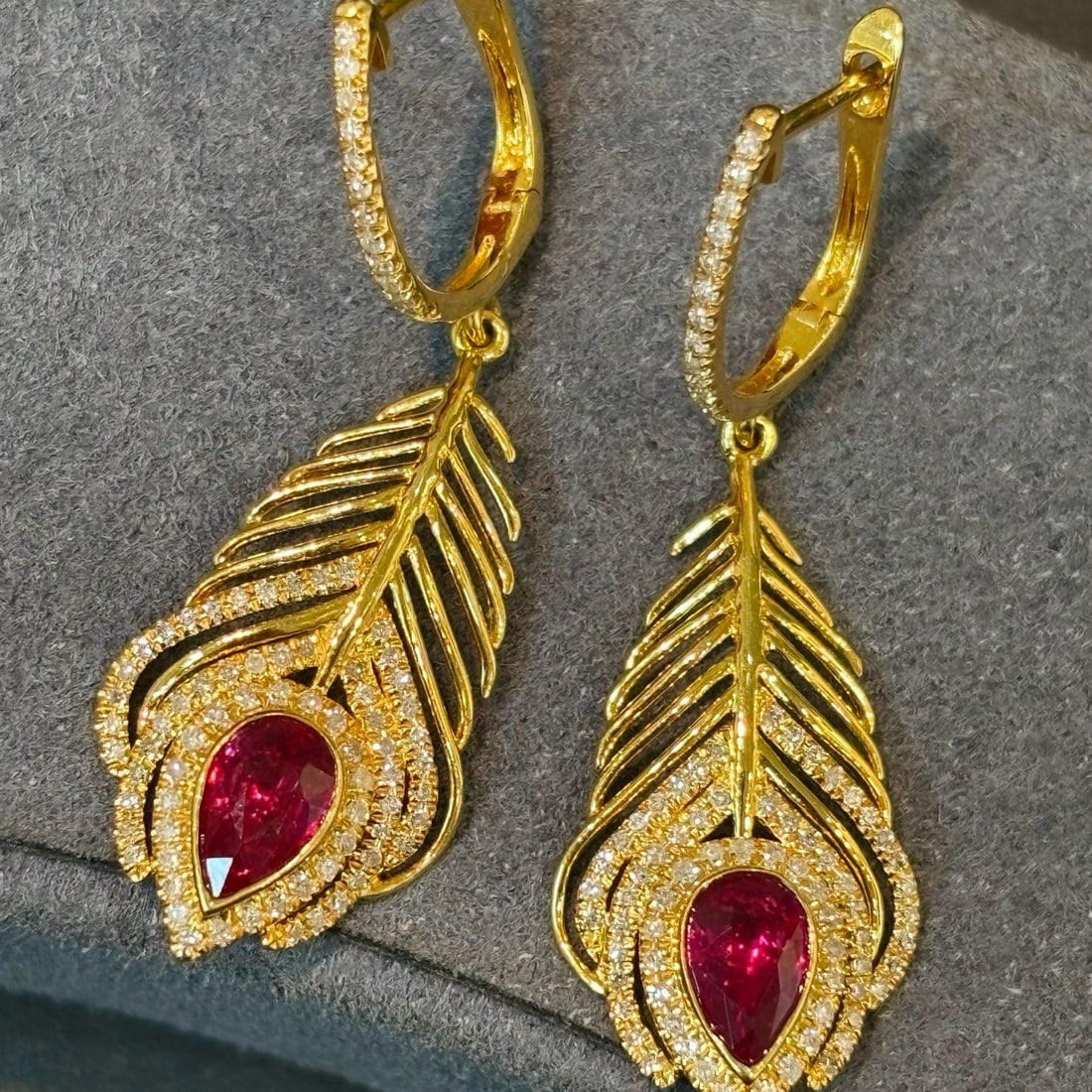 14k Gold 0.88 Ct Natural Ruby & Diamond Earrings - 5