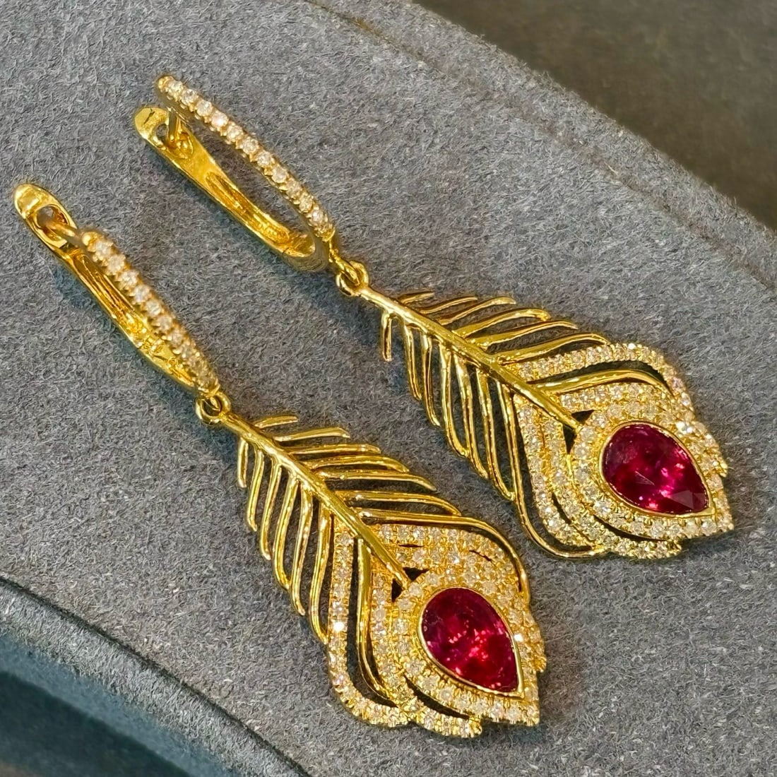 14k Gold 0.88 Ct Natural Ruby & Diamond Earrings - 9