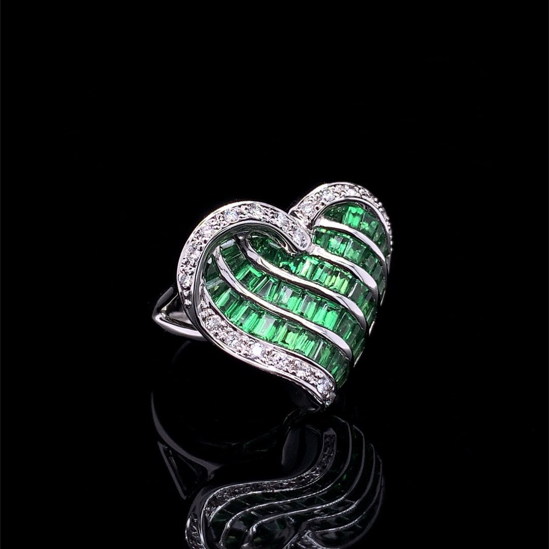 14k Gold 2.30 Ctw Natural Tsavorite & Diamond Ring - 2