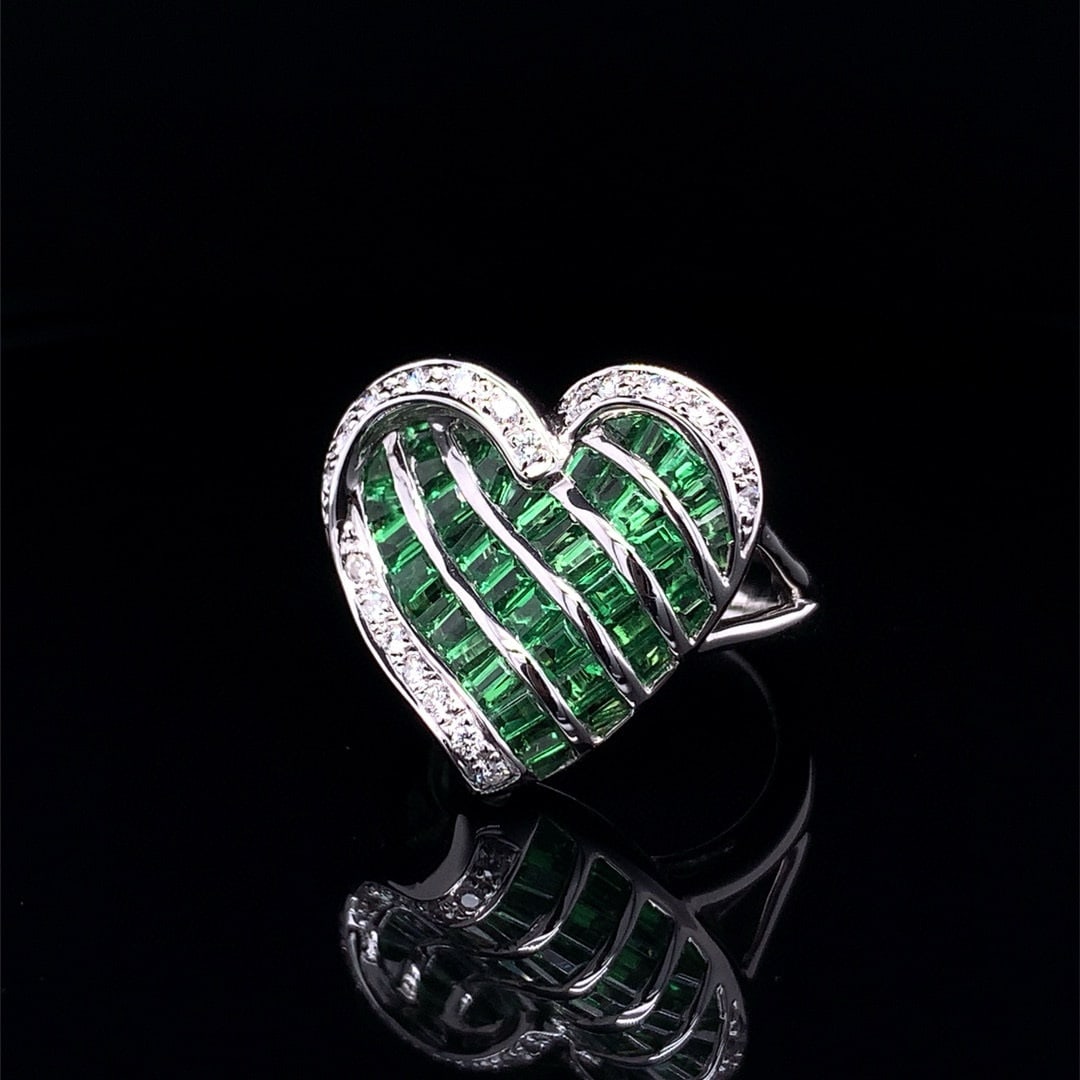 14k Gold 2.30 Ctw Natural Tsavorite & Diamond Ring - 3