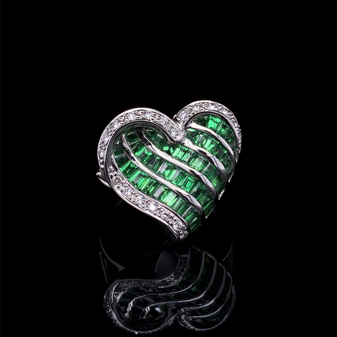 14k Gold 2.30 Ctw Natural Tsavorite & Diamond Ring - 4