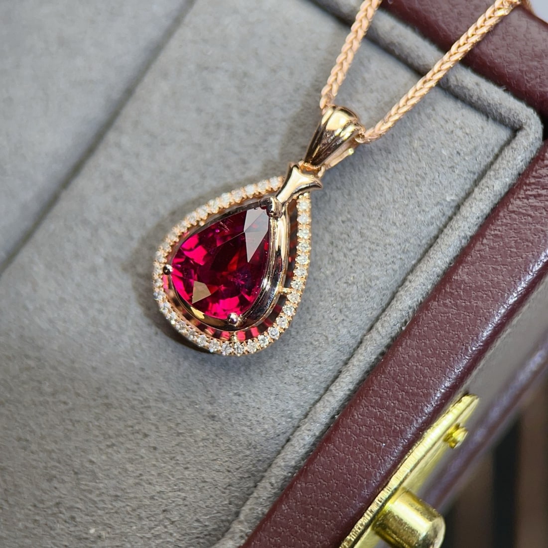 14k Gold 1.5 Ct Natural Tourmaline & Diamond Pendant( Without Chain ) - 2