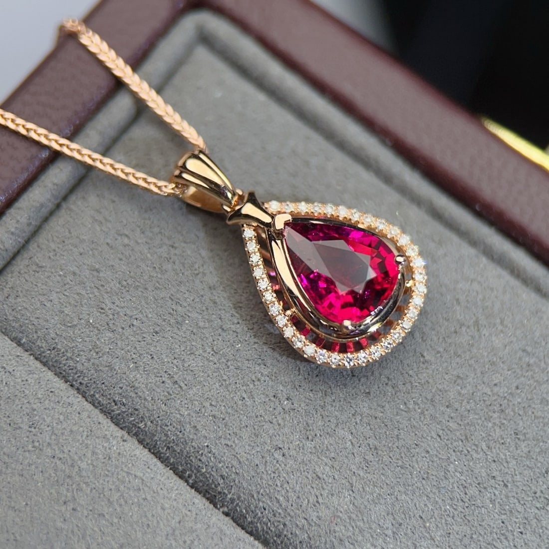 14k Gold 1.5 Ct Natural Tourmaline & Diamond Pendant( Without Chain ) - 3