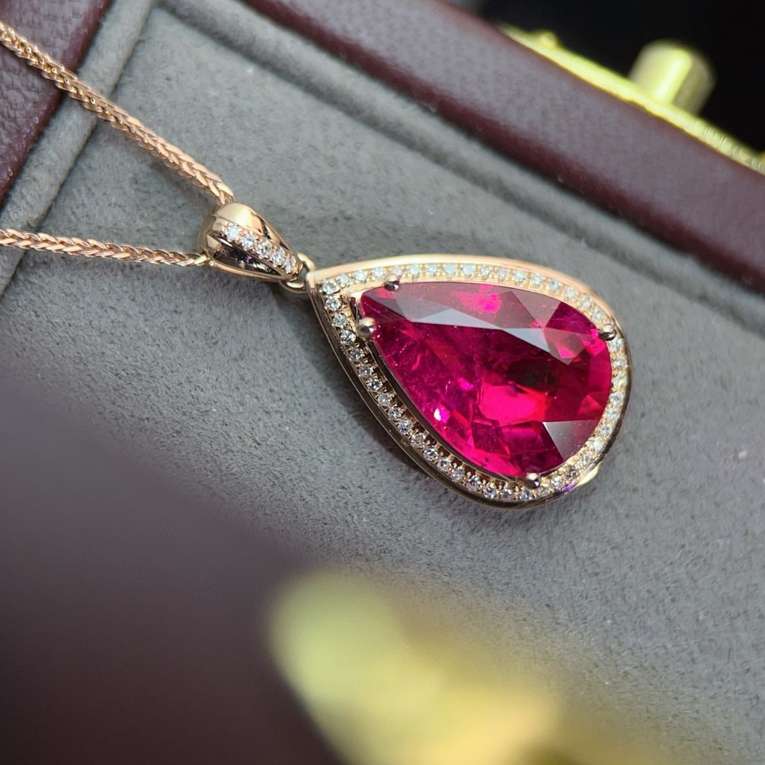 14k Gold 4.49 Ct Natural Tourmaline & Diamond Pendant( Without Chain ) - 2