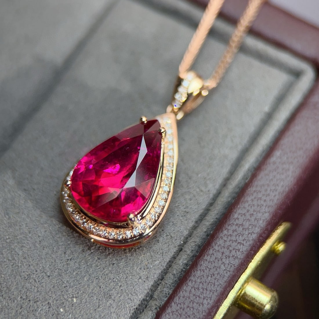 14k Gold 4.49 Ct Natural Tourmaline & Diamond Pendant( Without Chain ) - 3