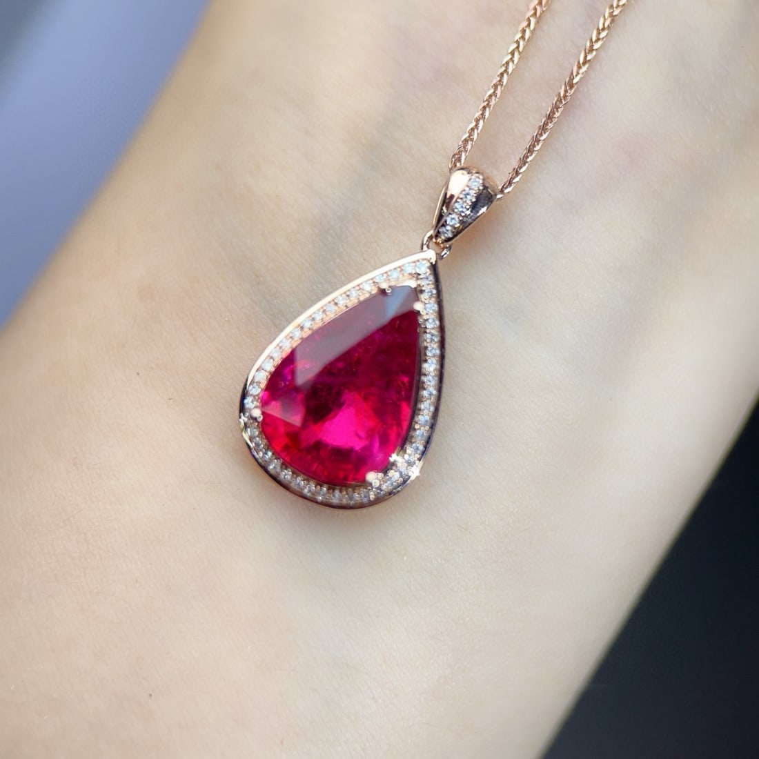 14k Gold 4.49 Ct Natural Tourmaline & Diamond Pendant( Without Chain ) - 4