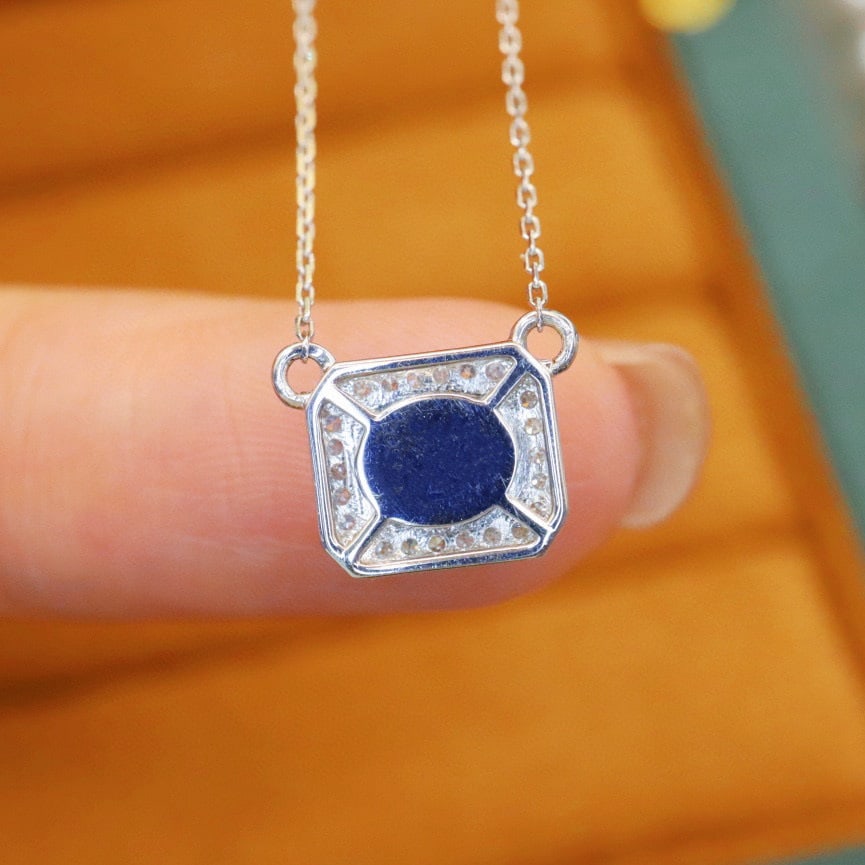 14k Gold 0.92 Ctw Natural Sapphire & Diamond Necklace - 5