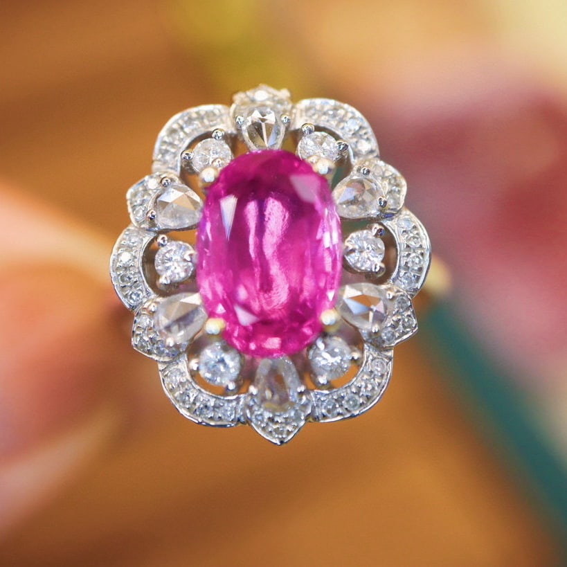 14k Gold 2.71 Ctw Natural Sapphire & Diamond Ring/pendant( Without Chain ): Ref:230990112 // gold content:14k gold // ring size:7. 25us // // main gemstone:sapphire // shape:oval // carat weight:2. 15ct // color:pink // treatment:natural // // adjacent gemstone 2 : diamond //
