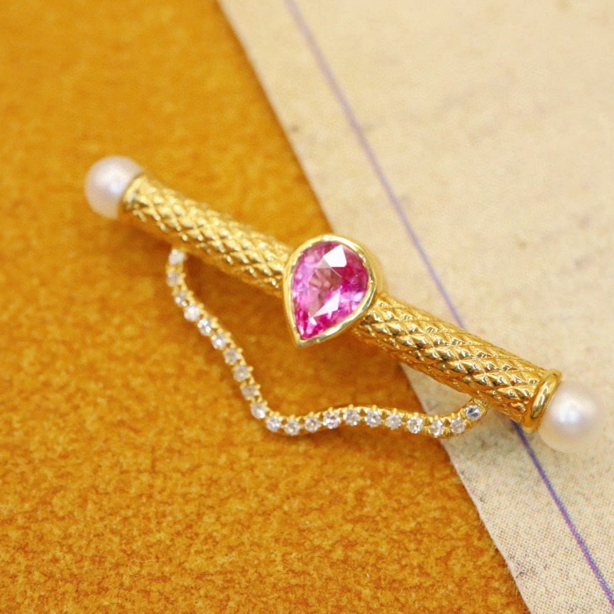 14k Gold 0.46 Ctw Natural Sapphire & Diamond Brooch - 2