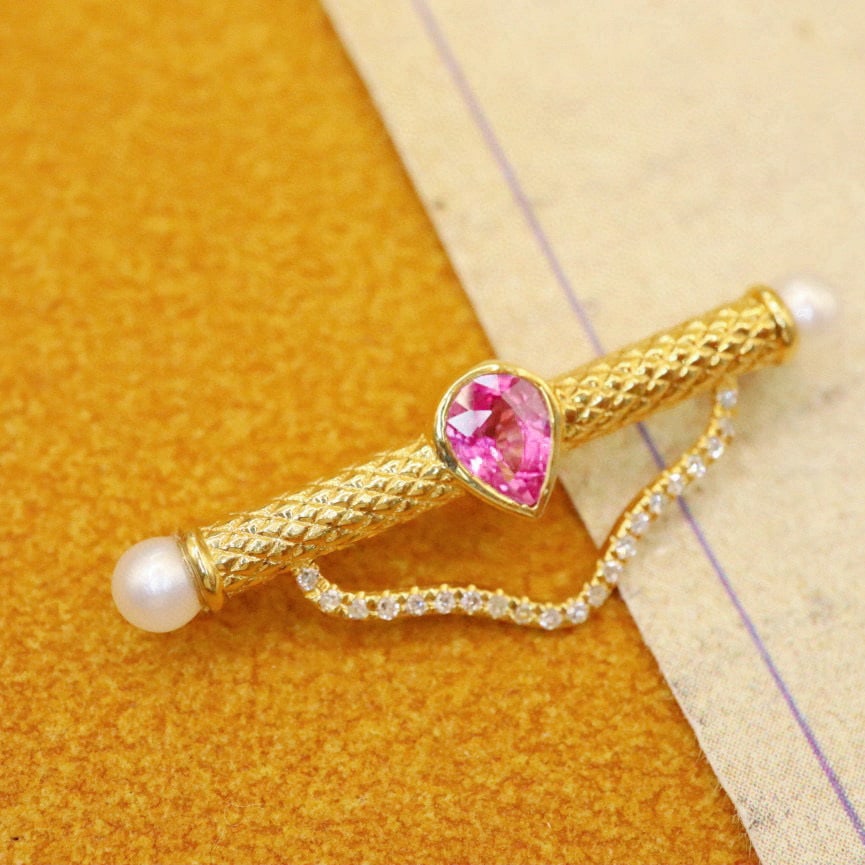 14k Gold 0.46 Ctw Natural Sapphire & Diamond Brooch - 3
