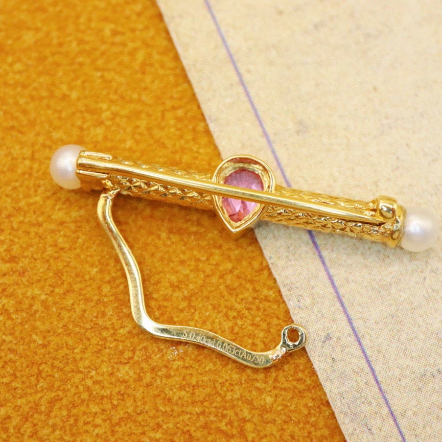 14k Gold 0.46 Ctw Natural Sapphire & Diamond Brooch - 5