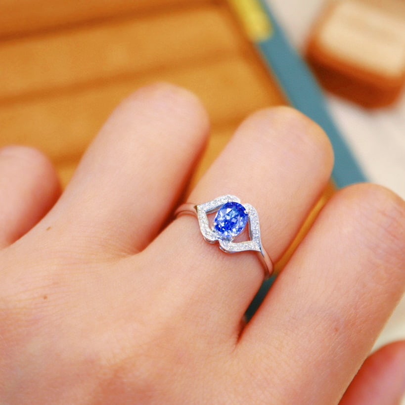 14k Gold 0.97 Ctw Natural Sapphire & Diamond Ring - 6