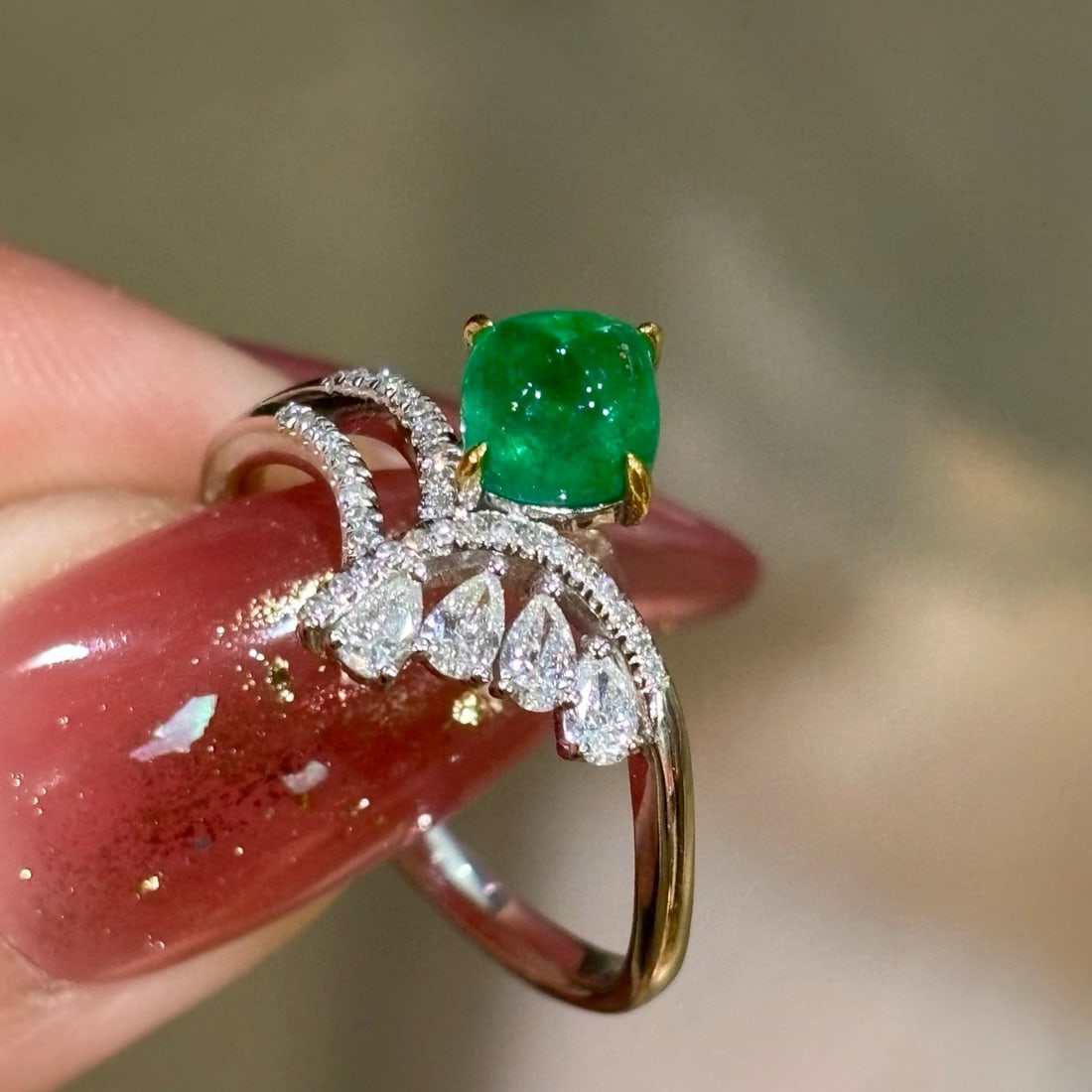 14k Gold 1 Ct Vivid Green Natural Emerald & Diamond Ring - 6