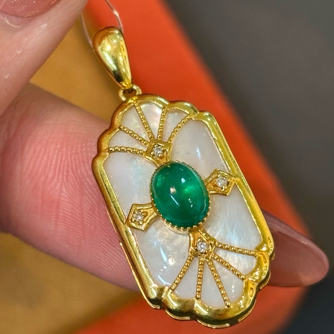 14k Gold 0.65 Ct Vivid Green Natural Emerald & Diamond Pendant( Without Chain ) - 3