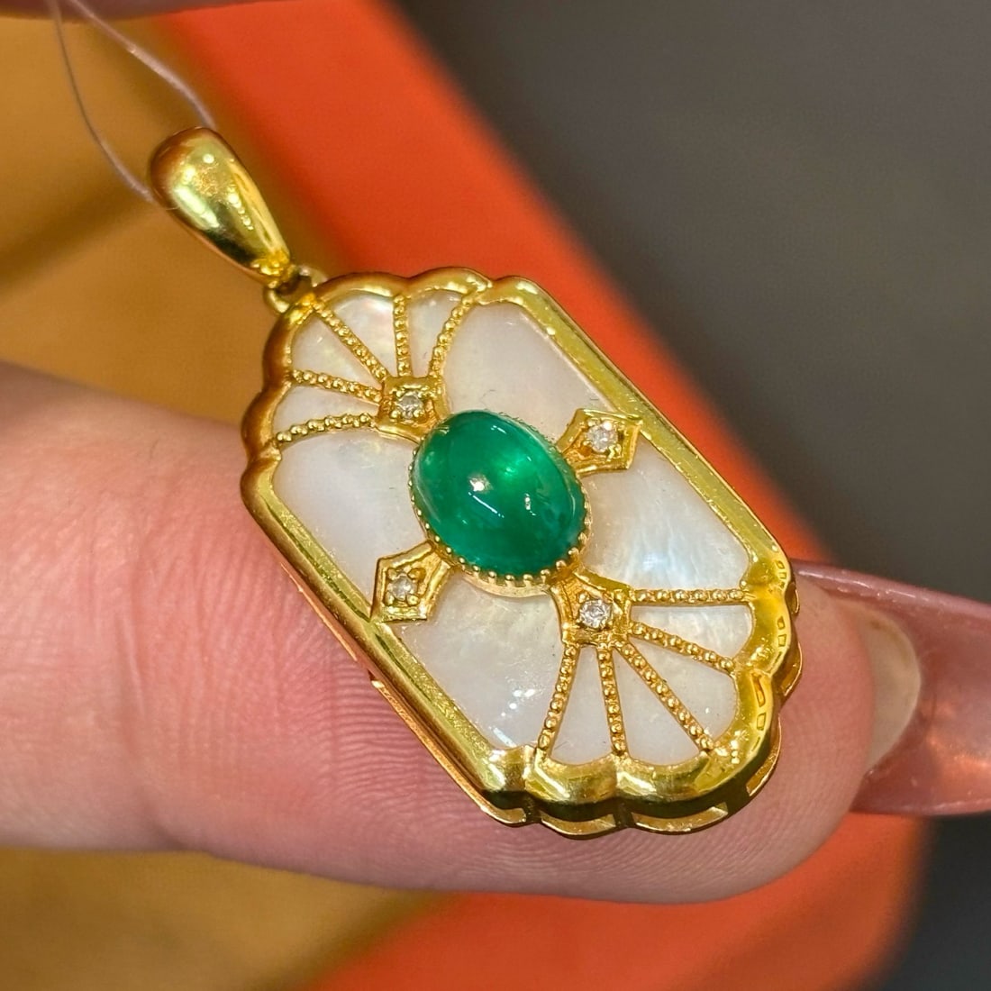 14k Gold 0.65 Ct Vivid Green Natural Emerald & Diamond Pendant( Without Chain ) - 5