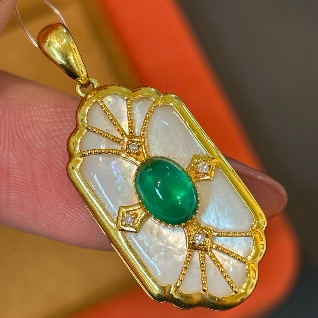 14k Gold 0.65 Ct Vivid Green Natural Emerald & Diamond Pendant( Without Chain ) - 7