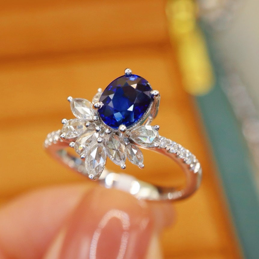 14k Gold 1.55 Ctw Natural Sapphire & Diamond Ring - 2