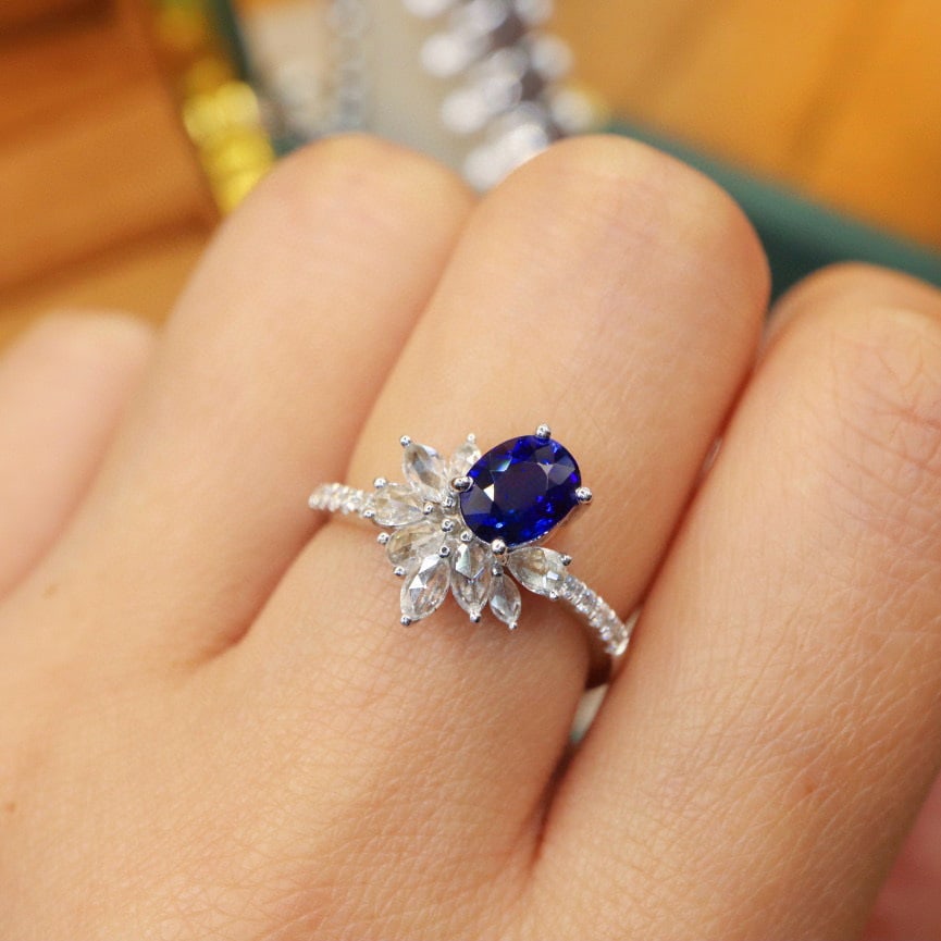 14k Gold 1.55 Ctw Natural Sapphire & Diamond Ring - 5