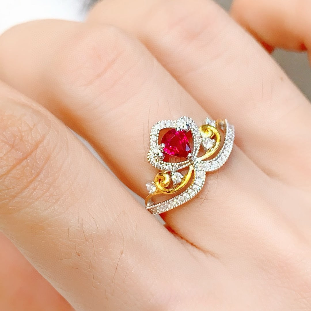14k Gold 0.59 Ctw Natural Ruby & Diamond Ring - 3