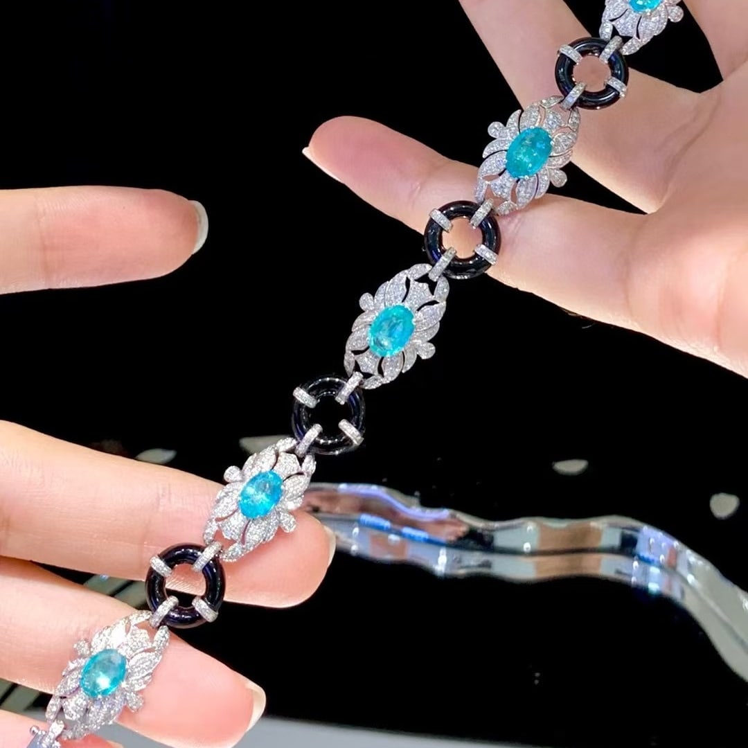 14k Gold 5.2 Ct Natural Paraiba Tourmaline & Diamond Bracelet - 3