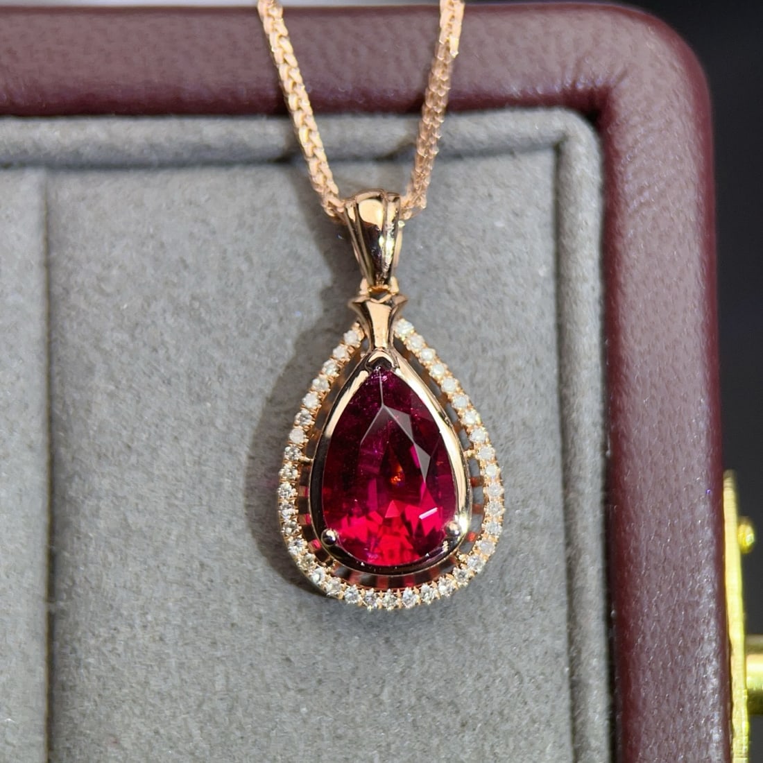 14k Gold 1.65 Ct Natural Tourmaline & Diamond Pendant( Without Chain ) - 2