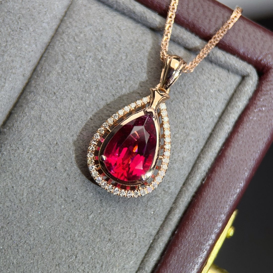 14k Gold 1.65 Ct Natural Tourmaline & Diamond Pendant( Without Chain ) - 3