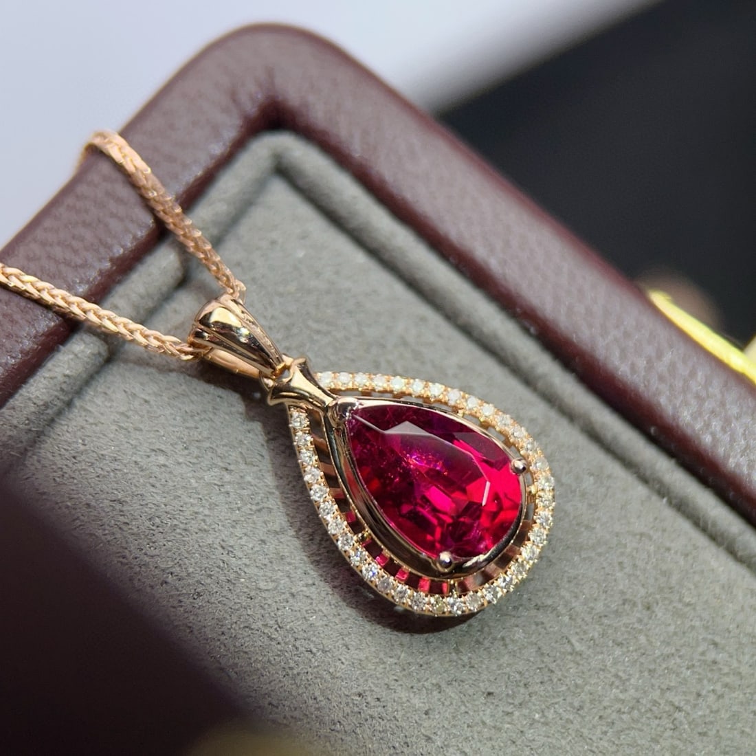 14k Gold 1.65 Ct Natural Tourmaline & Diamond Pendant( Without Chain ) - 5