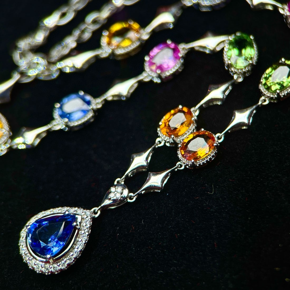 14k Gold 11.05 Ct Natural Sapphire & Diamond Necklace - 2
