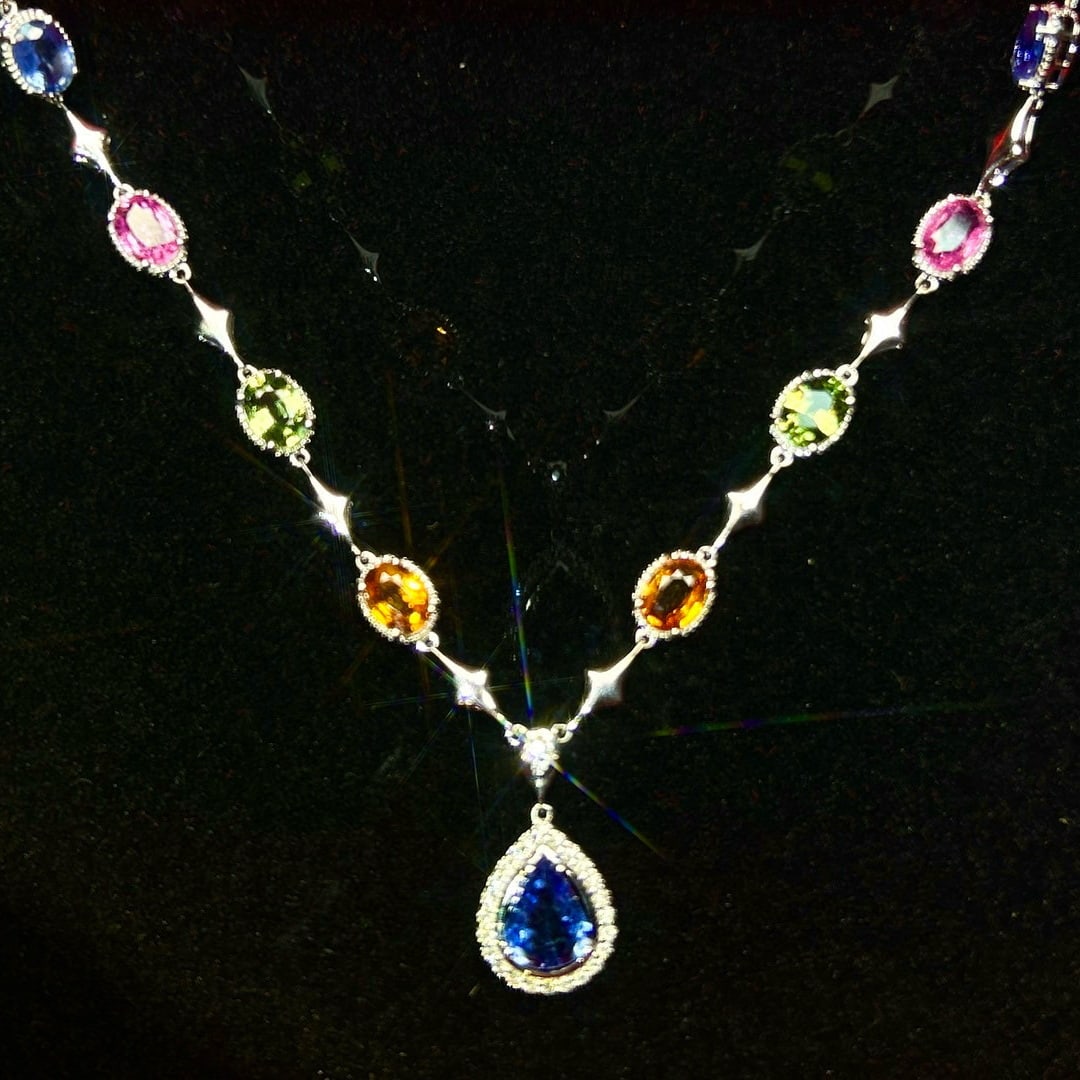 14k Gold 11.05 Ct Natural Sapphire & Diamond Necklace - 4