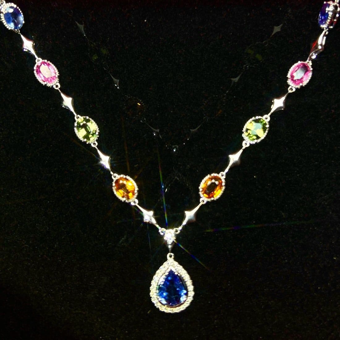 14k Gold 11.05 Ct Natural Sapphire & Diamond Necklace - 5