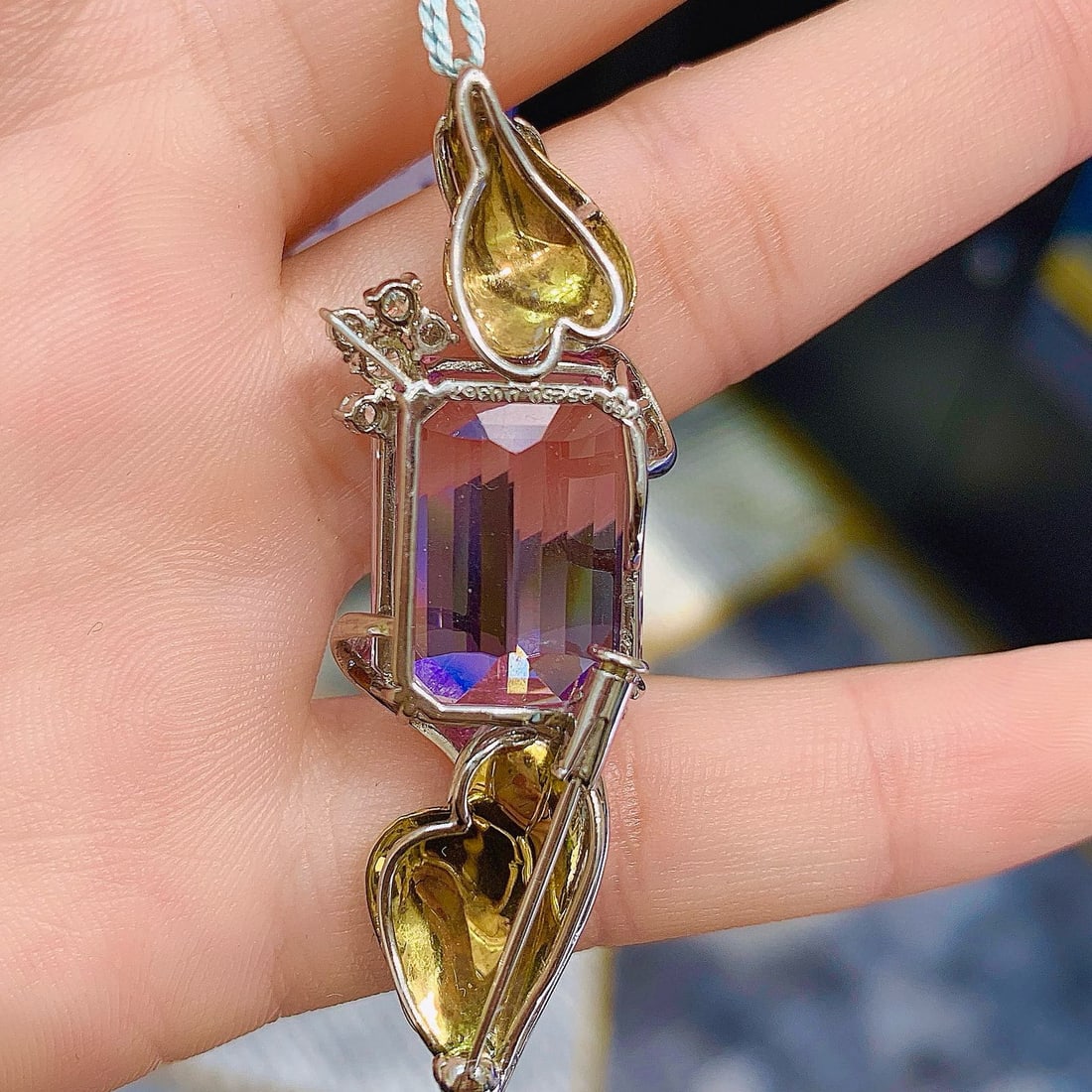 14k Gold 25.61 Ctw Natural Kunzite & Sapphire Brooch/pendant( Without Chain ) - 3