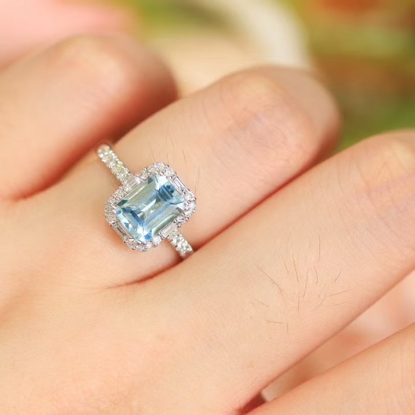 14k Gold 1.71 Ctw Natural Aquamarine & Diamond Ring - 3