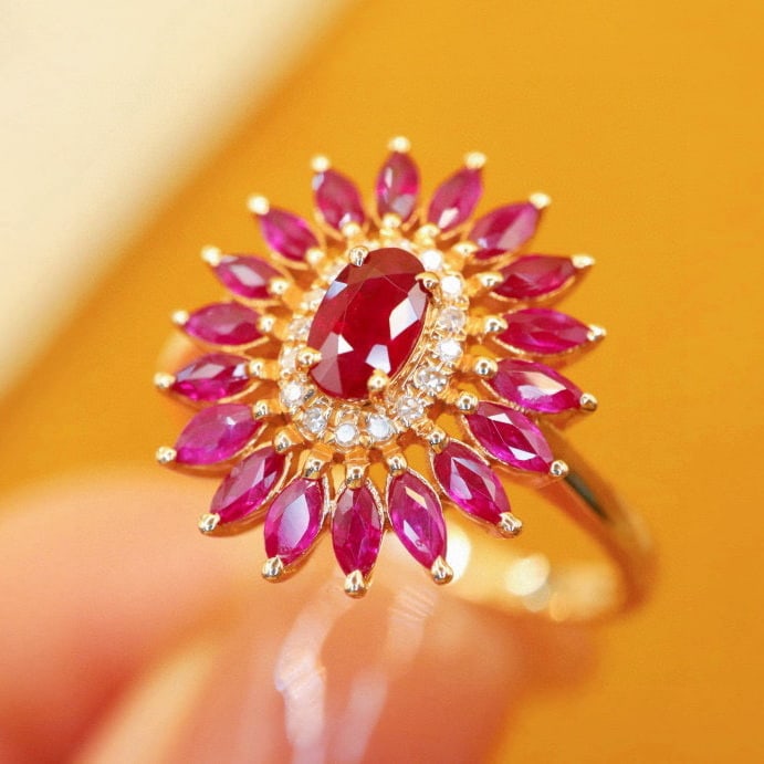 14k Gold 0.91 Ctw Natural Ruby & Ruby Ring - 2