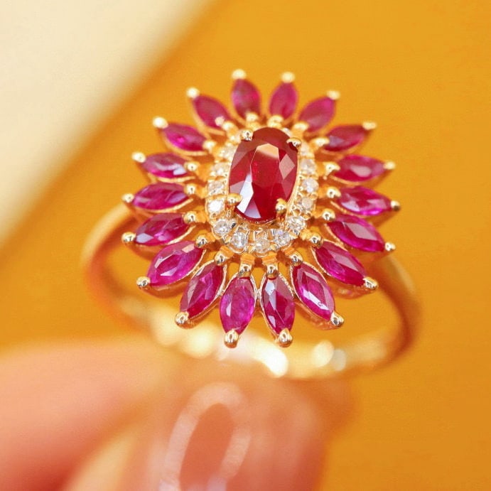 14k Gold 0.91 Ctw Natural Ruby & Ruby Ring - 3