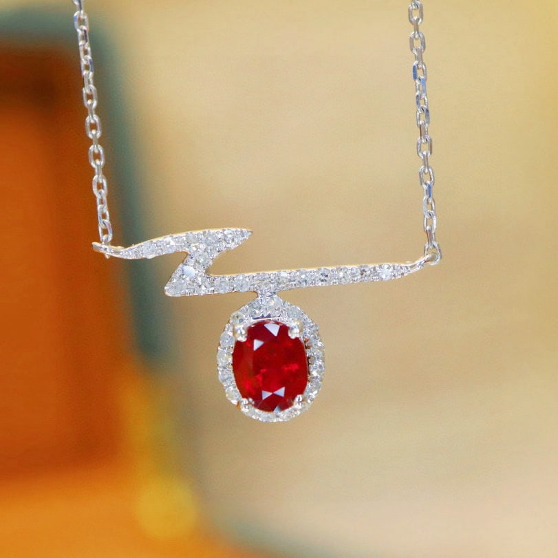 14k Gold 0.46 Ctw Natural Ruby & Diamond Necklace: Ref:230990148 // gold content:14k gold // main gemstone:ruby // shape:oval // carat weight:0. 36ct // color:red // treatment:natural // // adjacent gemstone 2 : diamond // number of stones:34 //