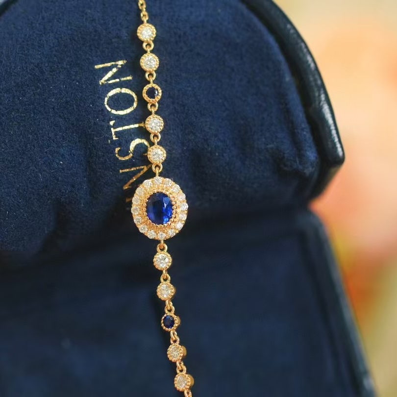 14k Gold 0.86 Ctw Natural Sapphire & Diamond Bracelet - 2