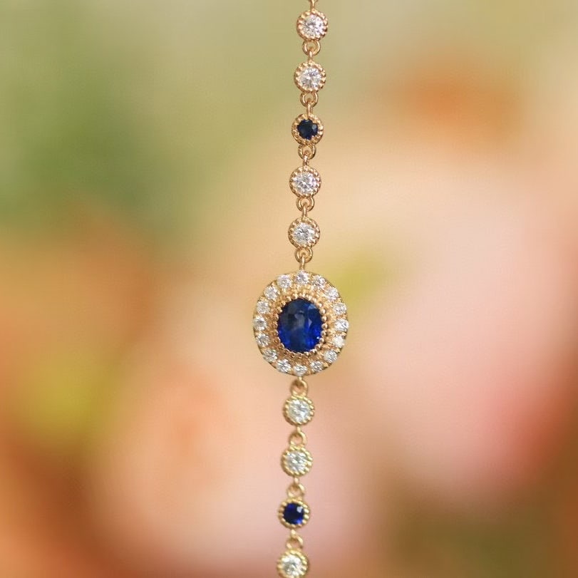 14k Gold 0.86 Ctw Natural Sapphire & Diamond Bracelet - 3