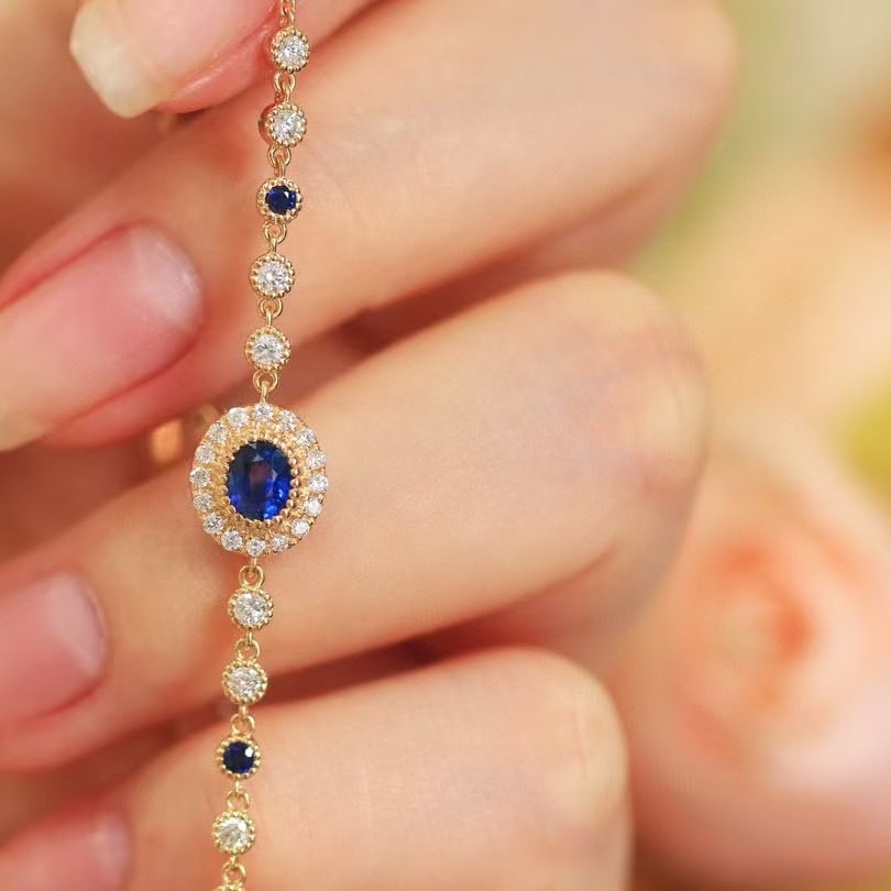 14k Gold 0.86 Ctw Natural Sapphire & Diamond Bracelet - 4