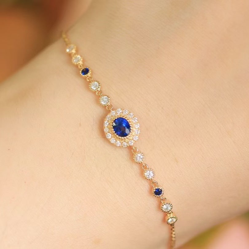 14k Gold 0.86 Ctw Natural Sapphire & Diamond Bracelet - 5