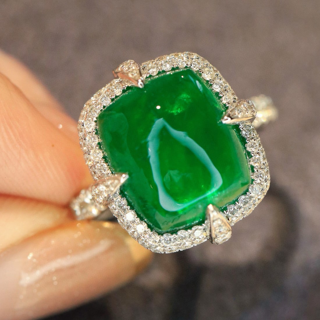 14k Gold 6.98 Ctw Vivid Green Natural Emerald & Diamond Ring/pendant( Without Chain ) - 7