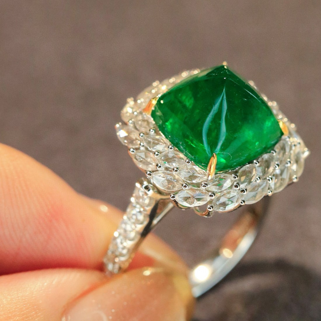 14k Gold 7.37 Ctw Vivid Green Natural Emerald & Diamond Ring/pendant( Without Chain ) - 5